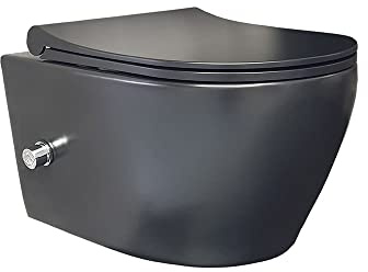Aloni WC Schwarz Matt Spülrandlos Wand WC mit Taharet Armatur Softclose Deckel Toilette Hängend
