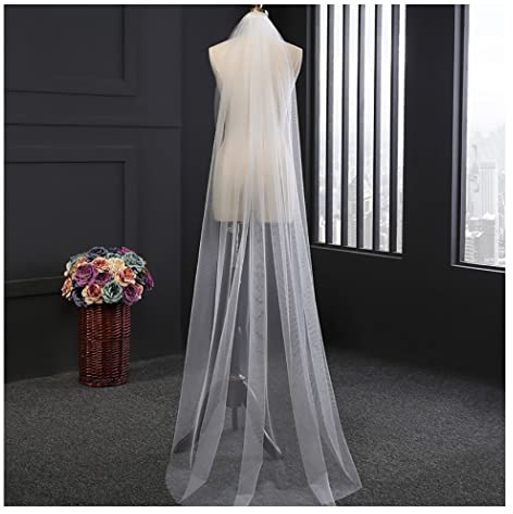 Wedity Brautschleier 1 Schicht Hochzeit Tüll Cut Edge Runder Schwanz Schleier mit Kamm für Frauen und Mädchen (Weiß)