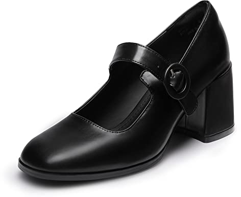 DREAM PAIRS Damen Pumps Frauen Chunky Plattform Mary Janes Schnalle Riemen Wohnungen Seicht Mund Japanisch Süß Lolita Prinzessin Schuhe,Size 38,Schwarz/Pu,SDPU2232W