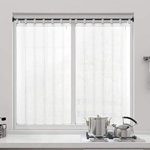 DALINA Textil - Cortina Cocina translúcida 100x140cm, Visillo para Cocina, Comedor, Marco de Puerta 1 Pieza Tejido Gasa Finas Diseño Milrayas 100x140cm Blanco