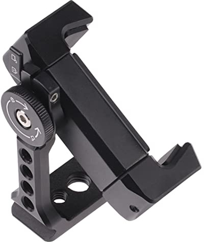 FOTGA Soporte para teléfono móvil de metal de 360 ° con pinza para micrófono para zapata fría para trípode Vlog
