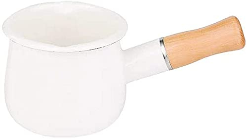 Sudemota Olla de Leche Cacerola de Leche esmaltada, Mini lechera Antiadherente con Mango de Madera, 10cm, Calentador de café, Utensilios de Cocina for Calentar Mantequilla, 500ml