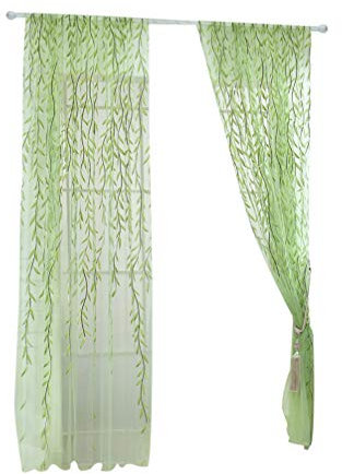 Homoyoyo Willow Voile Curtains Green Wicker Transparent Tulle Window Sheer for Kids Living Room Bedroom Window Door Balcony,100x200cm