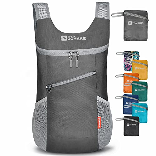 ZOMAKE Faltbarer Rucksack Ultraleicht 14L - Wanderrucksack Leicht Wasserdicht Kleiner Rucksäcke Faltbar Wanderrucksäcke Packable Backpack für Damen Herren(Mittelgrau)