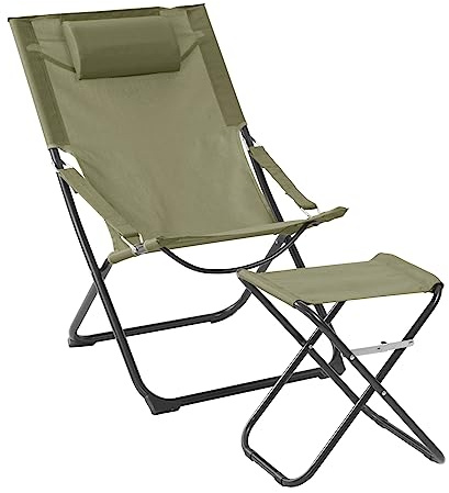 SVITA Liegestuhl mit Hocker klappbar Strandstuhl Campingstuhl Kopfkissen Grün