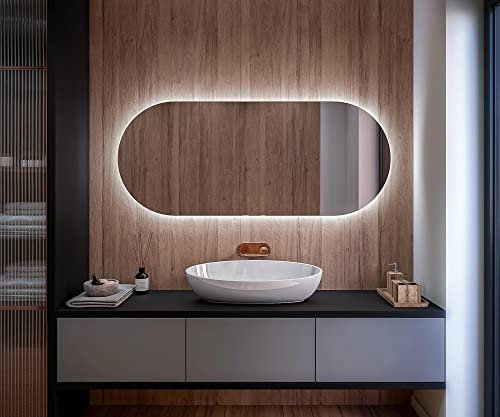 Badspiegel mit Beleuchtung - Asymmetrischer Spiegel - 150x70 - Led Spiegel Bad - Unregelmäßiger Form - Badezimmerspiegel Nach Maß - Modernes Design - Ohne Rahmen