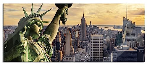Pixxprint Glasbild Panorama, Wandbild aus Echtglas, Freiheitsstatue in New York, 120x50 cm, inkl. Aufhängung und Abstandshalter
