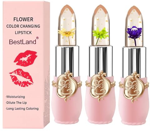 3 Packs Flower Jelly Lippenstift Set Magic Temperature Farbwechsel Lippenbalsam Langanhaltende Feuchtigkeitscreme Aloe Vera Flower Jelly Lippenstift Makeup Set (3PCS Set B)