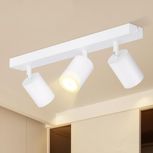 Glitzerlife Deckenleuchte 3 Flammig Deckenlampe Weiss Deckenstrahler GU10 | Modern Deckenspot Küchelampe Schwenkbar 350° MAX.25W Strahler lampe Flur Wohnzimmer Schlafzimmer (ohne Leuchtmittel)