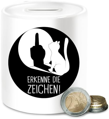 Spardose - Spardosen - Erkenne die Zeichen Katze - Winkelkatze Mittelfinger Stinkefinger Katzen - Unisize - Weiß - Geschenk für Katzenbesitzer katzenmotiv mit