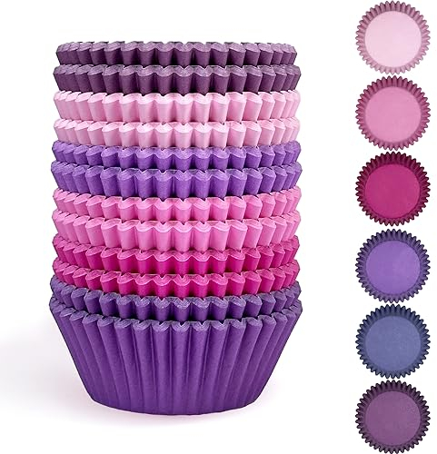 Gcardist 300 pirottini standard per muffin, per cupcake, qualità alimentare, 6 colori monocolore, rosa, viola, per muffin (dimensioni standard)