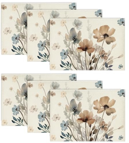 Artoid Mode Wilde Tuschemalerei Blumen Blätter Frühling 6er Set Platzsets, 30x45cm Herbst Bankett Tischsets Waschbar Platzdeckchen Küche Party Deko
