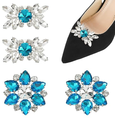 WADORN 4 pezzo di Clip per Scarpe con Strass di Cristallo, 2 Stili Fiori Strass Ciondoli per Scarpe Da Sposa Da Sposa Fiocchi di Neve Lucidi Decorazione per Scarpe Clip per Scarpe Staccabile