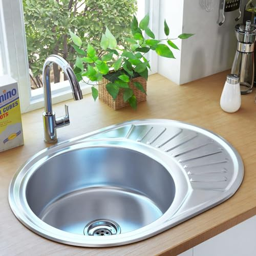 ARKEM Lavello da Cucina con Filtro e Sifone Ovale in Acciaio Inox,Lavello Cucina, Lavandino Cucina,Lavabo Cucina ad Incasso