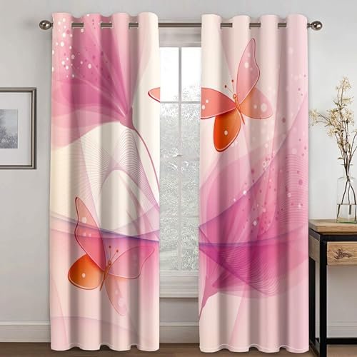 MTBDDyyds Vorhänge Für Kinderzimmer Jungen - 3D Rosa Textur Schmetterling 260X240Cm - Kinderzimmervorhänge Mit Ösen, Verdunkelungsvorhang Gardinen Schals Vorhang Blickdicht