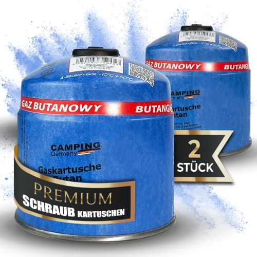 2X Butangas Kartuschen 500g, Schraubkartusche mit Butan/Propan Gas 880 ml, Gaskartusche EN417, Ventilkartusche mit Schraubverschluss, Gas Kartusche mit Camping Gas, Gaskartuschen Schraubventil