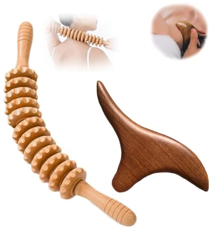 2 Stück Massageroller Holz, Rückenmassageroller, Massagegerät, Werkzeug Massagestäbchen, Triggerpunkt Massage, Geeignet für Nacken, Beine, Rücken, Körper
