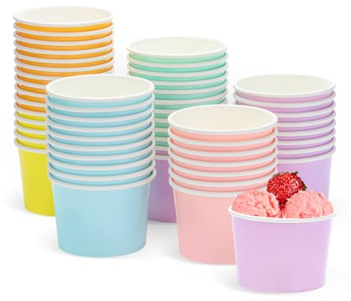 ZALAON Paper Ice Cream Cups,60 x 3OZ/130ML Disposable Colorful Paper Dessert Cups for Sundae Frozen Yogurt