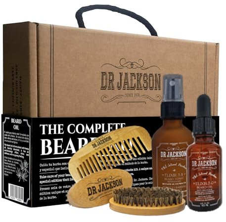DR. JACKSON Kit Cuidado Barba Hombre con Balsamo Barba, Aceite para Barba Hombre y Cepillo Barba Hombre - Pack Regalo Hombre Cumpleaños - Kit Barba Hombre Aceite Barba Hombre Crece Barba
