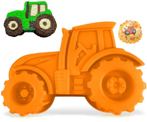 qhklew Traktor Form Kuchenform, 3D Traktor Backform, DIY Silikon Traktor Kuchenform für Party, DIY Auto Kuchenform für Kuchen, Brot, Schokolade, Dessert Pudding, Orange