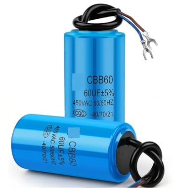 2Pcs CBB60 450V electronic starter Running Capacitor Series Water Pump Startup Capacitors Start electronic starter Run 450VAC 3uF-80uF IINKUEYK(80UF Blue)