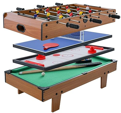 RELAX4LIFE 4 in 1 Tavolo Multigioco con Calcio Balilla, Biliardino, Ping pong e Hockey ad Aria, per Bambini e Adulti, Casa Ufficio Bar, 81 x 43 x 30,5 cm
