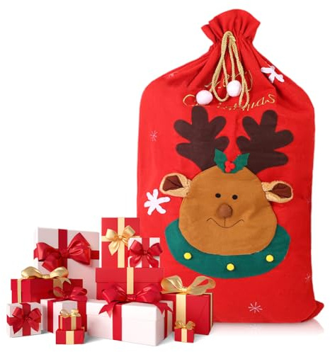 Weihnachtssack Groß,62x100cm Geschenksack Für Weihnachten Mit Rentier,Geschenkbeutel Weihnachten Mit Kordelzug,Leinwand Geschenksack Weihnachten Von Geschenken,Wiederverwendbare Aufbewahrungstasche