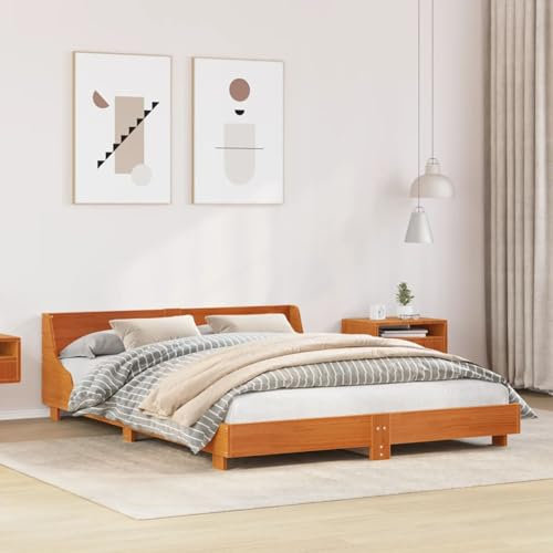 Sufrk Massivholzbett ohne Matratze Wachsbraun 150x200 cm Holz Bett Massivholzbett Bed Frame Bettgestell Bett Holz Kiefernholz