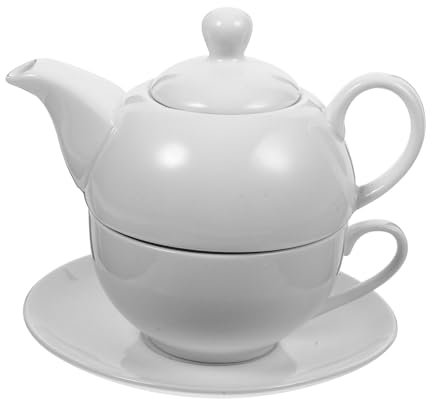 ABOOFAN Juego De Tetera Pequeña De Cerámica Blanca, Cafetera y Taza, Resistente Al Calor y Fácil De Limpiar, Para Uso Hogar, Oficina y De Té, Set Completo