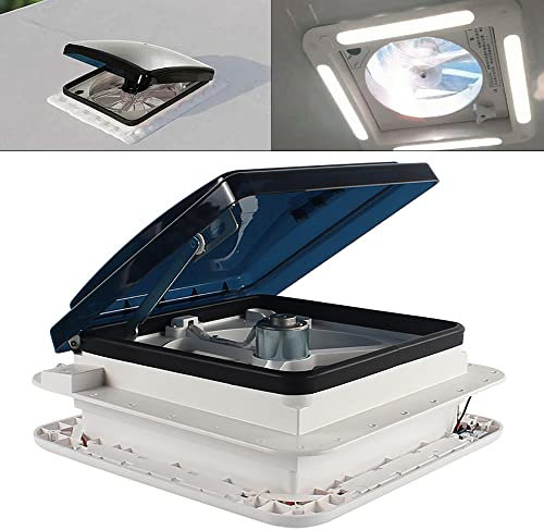 Dachlüfter, Wohnwagen-Dachlüfter mit LED-Licht, 30 W, Oberlichtlüfter for Vans und Wohnmobile, 1800 U/min, Entlüftung mit 10 Flügeln, Rücklauflüfter for Wohnmobile, Wohnwagen, Camper
