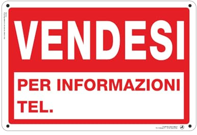 Cartello Segnaletico Vendesi Rosso Alluminio Premium 30x20 cm – Made in Italy, Resistente Esterno, Stampa HD, Installazione Facile, Conforme Normative