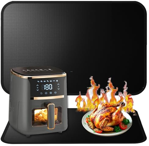 Hitzebeständige Unterlage,Dicker Hitzebeständige Matte für heißluftfritteuse,Feuerfeste Unterlage für Küchenarbeitsplatten,Kaffeemaschine,Glasfasersilikon,Rutschfest und Wasserdicht (Schwarz, 50x30cm)