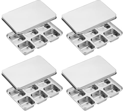 Hexaluxe 4Pcs Ice Cube Tray, Stainless Steel Ice Cube Trays for Freezer, Reusable 6 Square Ice Mould for Cocktail Whiskey (4)