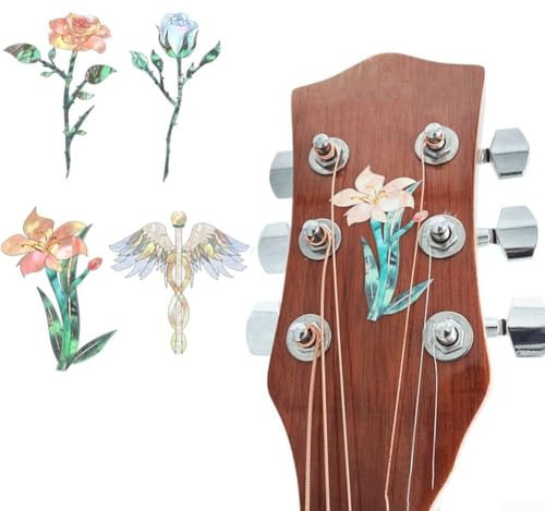 DIY Gitarrenhals Aufkleber Abnehmbare Kopfplatte Aufkleber für E-Gitarren, Bass, Ukulele Einfache Modifikation Zubehör (Blume)