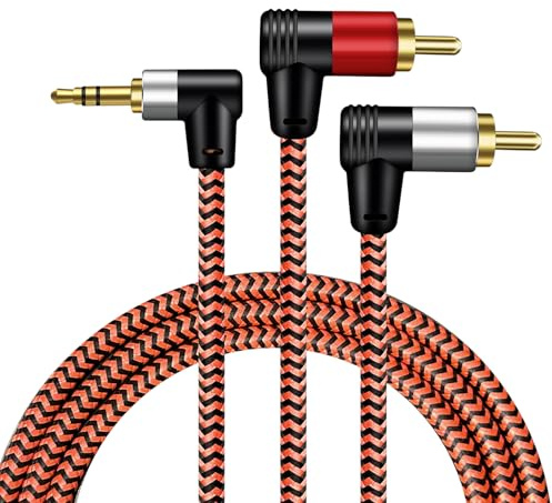 RCA Cable, Youii 3.5mm to 2-Male RCA Right Angle Adapter Audio Cable [Hi-Fi Sound] [Heavy Duty] Nylon-Braided Auxiliary AUX Y Cord for Stereo Receiver Speaker HDTV MP3 Player Echo Dot & More. (3m)