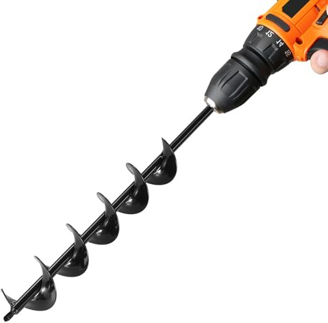 VEVOR Erdbohrer für Bohrmaschine, Ø 8x60 cm Pfahlbohrer, für 3/8-Zoll-Sechskant-Bohrer, Erdlochbohrer, Durchlässenbohrer, Lochbohraufsätze zum Graben von Gartenpfostenlöchern und Zäunen