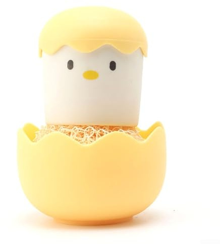 Spazzola per lavare i piatti in fibra rimovibile per una pulizia senza sforzo, design divertente a guscio d'uovo per rendere piacevoli le faccende della cucina (giallo)
