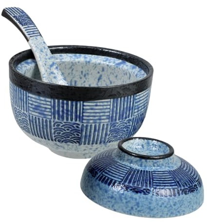 Hemobllo Ciotola Miso Giapponese in con e Cucchiaio Piccola Zuppiera Versatile per e Minestra Design Ed Edo