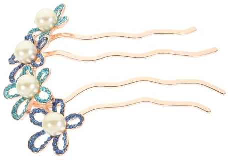 BATHVEVE Peineta para Novia con Perlas y Pedrería Azul Delicado Adorno Nupcial Resistente y Cómodo Horquilla para Peinados Elegantes Bodas y Eventos