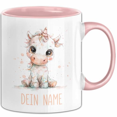 Einhorn Tasse mit Namen – Personalisierte Tasse Geburtstag Geschenk Mädchen Namenstasse süßes Motiv (Rosa)