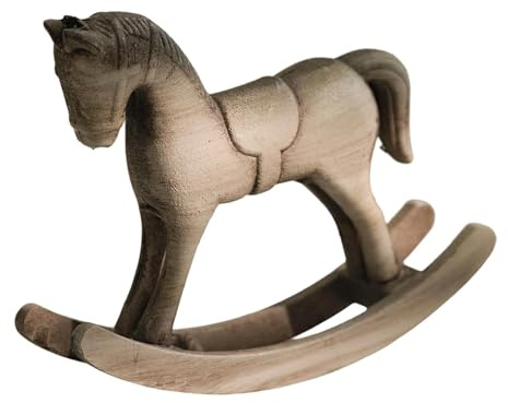 Kuntesetty Rocking Horse Statue Holz Dekorative Figur Pferdeskulptur Handgeschnitztes Sammlerstück Stilvoll für Wohnzimmer Nachttisch Arbeitszimmer, Beigegrau