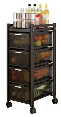 Carrello da cucina in rete con cassetto e ruote girevoli, versatile organizer per casa, ufficio, cucina, bagno e camera da letto
