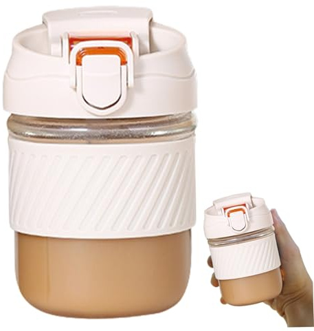 Bottiglia shaker in vetro, piccola bottiglia shaker inodore senza BPA da 12 once con cannuccia, tazze multiuso a prova di perdite con manicotto in silicone per proteine ​​di vetro da campeggio all