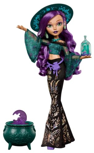 ​Monster High Doll, Moonspell Magic by Monster High Willow Thorne | Nature Witch in Green Top and Printed Pants with Cauldron Surprise & Accessories like Herb Jar, Hat & Spellbook
