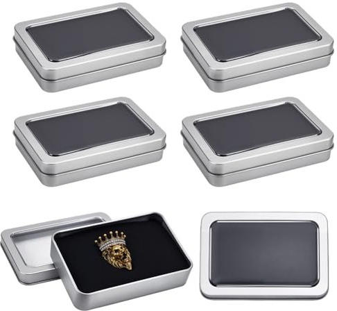 OLYCRAFT 6 confezione Scatola Portaoggetti In Latta con Finestra Trasparente 11x7.5x2.3cm Mini Scatola Portaoggetti Portatile In Latta Scatole Portaoggetto Rettangolare con Spugna per Piccoli Oggetti
