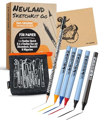 Neuland SketchKit Go I Mobiles Sketch-Set für Sketchnotes, Visualisierung & kreatives Arbeiten I mySketchbook + PocketOne Mäppchen + FineOne 0,5 mm Fineliner + 4 Flexmarker + Bleistift