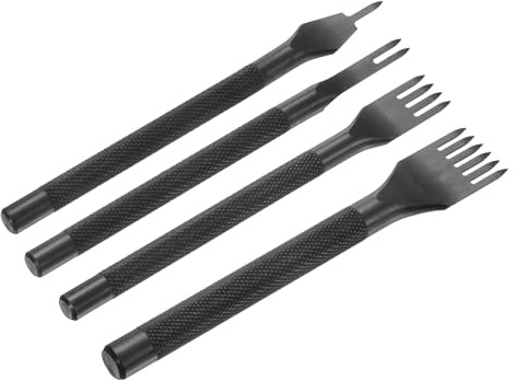 QUARKZMAN 4Pcs Punzón De Costura Cuero 3mm Punzón De Acero Porta Negro | Al Carbón, 1/2/4/6 Púas, Para Agujerear Cuero, Cincel Para Manualidades DIY, Bolso, Cartera, Tarjetero, Cinturón