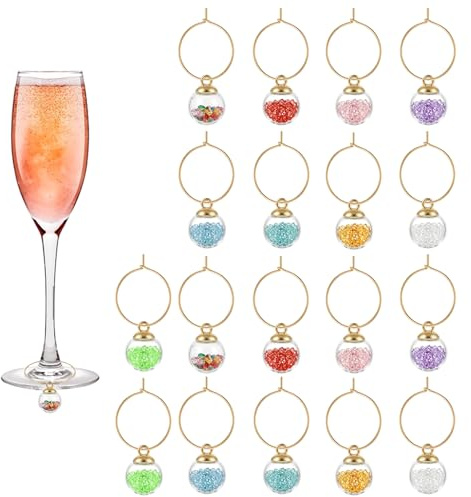 Minfuerang 18Pcs Glasmarkierer Weinglas Anhänger, Weinglas Charms Ringe | Weinanhänger, Glas Identifikations für Party,Wein,Cocktail,Champagner
