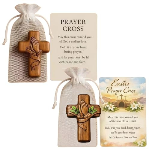 2PCS Handmade Wooden Holding Cross, Prayer Cross Gift, Wooden Cro/ss for Comfort & Faith, Handcrafted Resin Pocket Cro/ss for Prayer & Comfort, Pocket Cr/oss, Wooden Gifts, Symbolic & Sincere Artwork