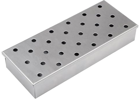Amig - Ahumador para Barbacoa de Carbón o Gas - 23 x 9 x 4 cm - Fabricado en Acero Inoxidable - Caja Ahumadora para Virutas de Madera - Mod. AM09